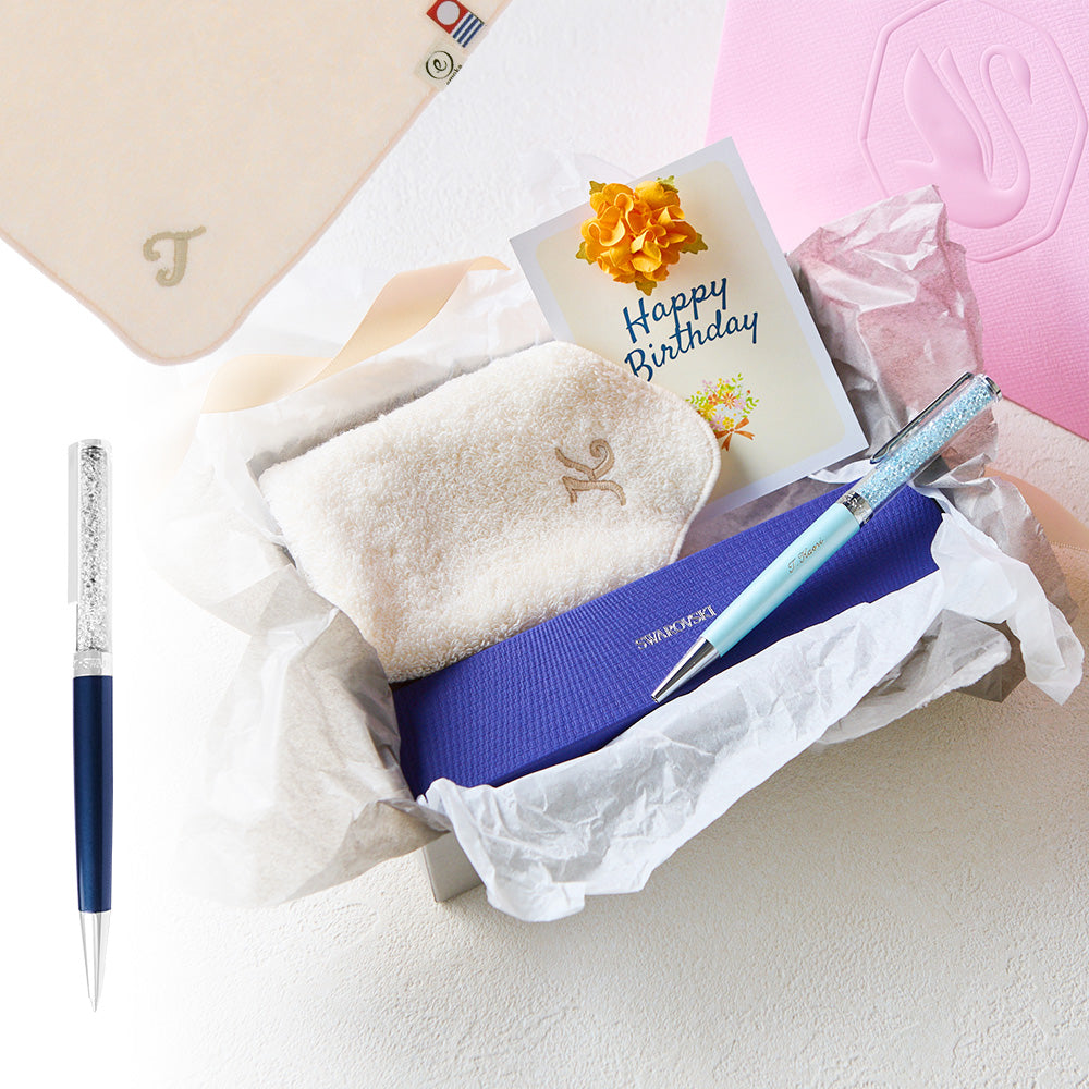 ボールペン Crystalline + タオルハンカチ パウダーピンク  / Premium Gift Set