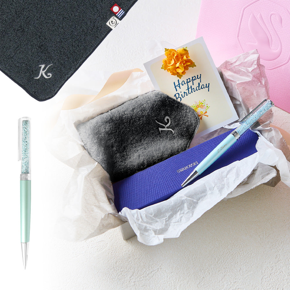 ボールペン Crystalline + タオルハンカチ クラシックグレー / Premium Gift Set