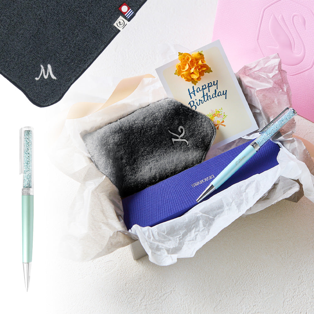 ボールペン Crystalline + タオルハンカチ クラシックグレー / Premium Gift Set