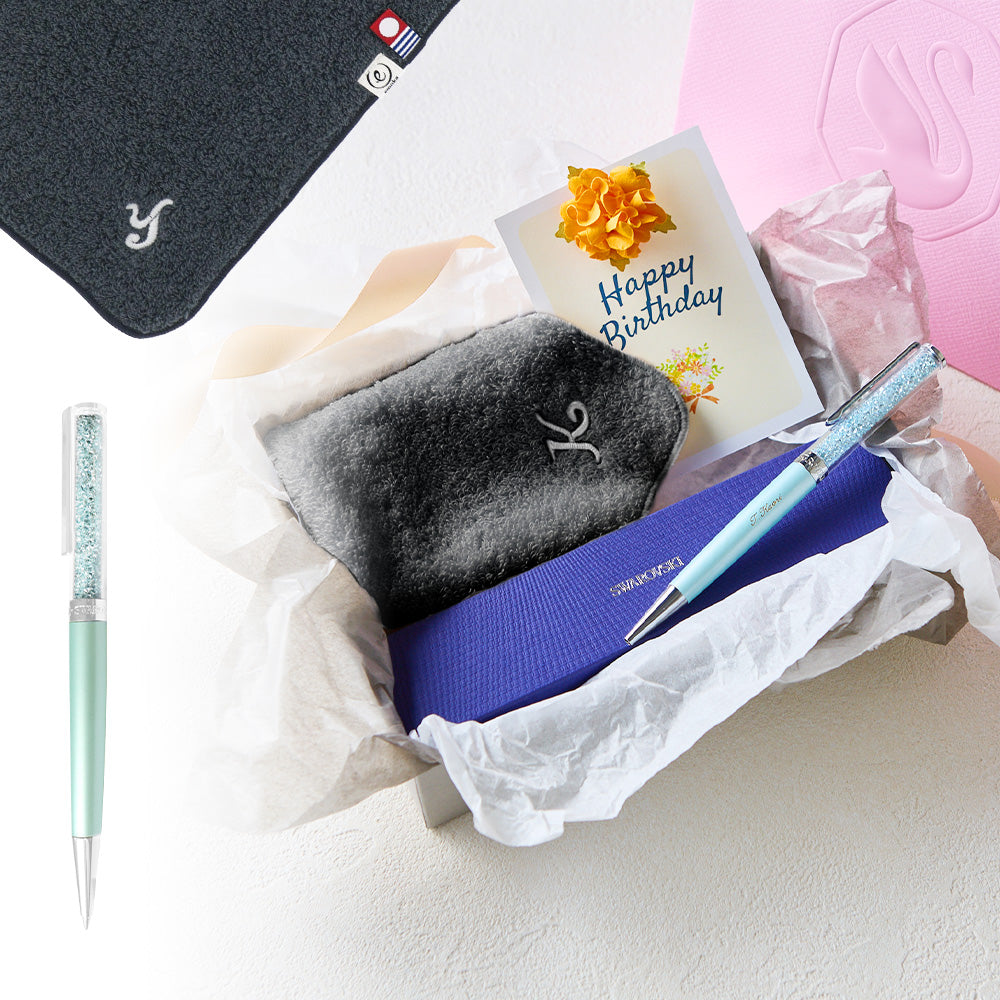 ボールペン Crystalline + タオルハンカチ クラシックグレー / Premium Gift Set