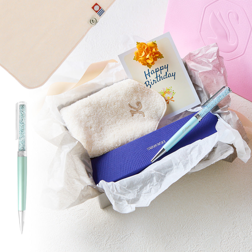 ボールペン Crystalline + タオルハンカチ パウダーピンク  / Premium Gift Set