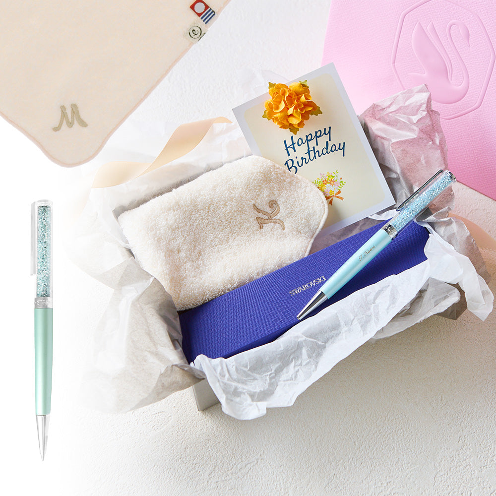 ボールペン Crystalline + タオルハンカチ パウダーピンク  / Premium Gift Set