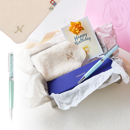 ボールペン Crystalline + タオルハンカチ パウダーピンク  / Premium Gift Set