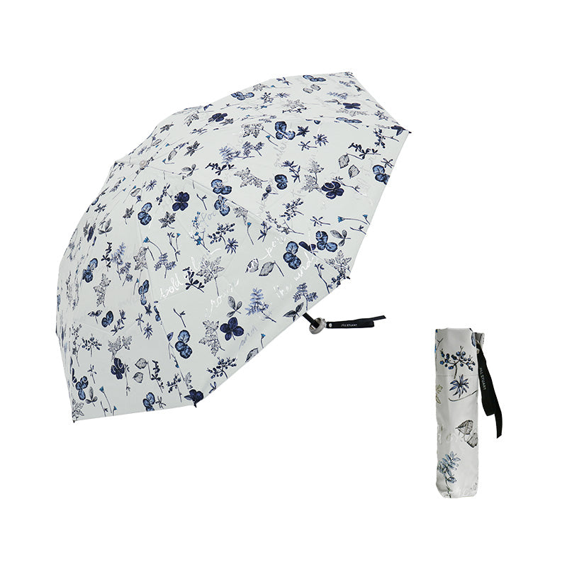 日傘 ブルー 50cm 1JI27715-15-35 / 手開き式 折りたたみ傘 晴雨兼用 ボタニカル箔押し