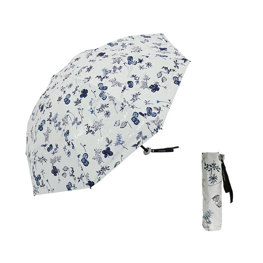 日傘 ブルー 50cm 1JI27715-15-35 / 手開き式 折りたたみ傘 晴雨兼用 ボタニカル箔押し