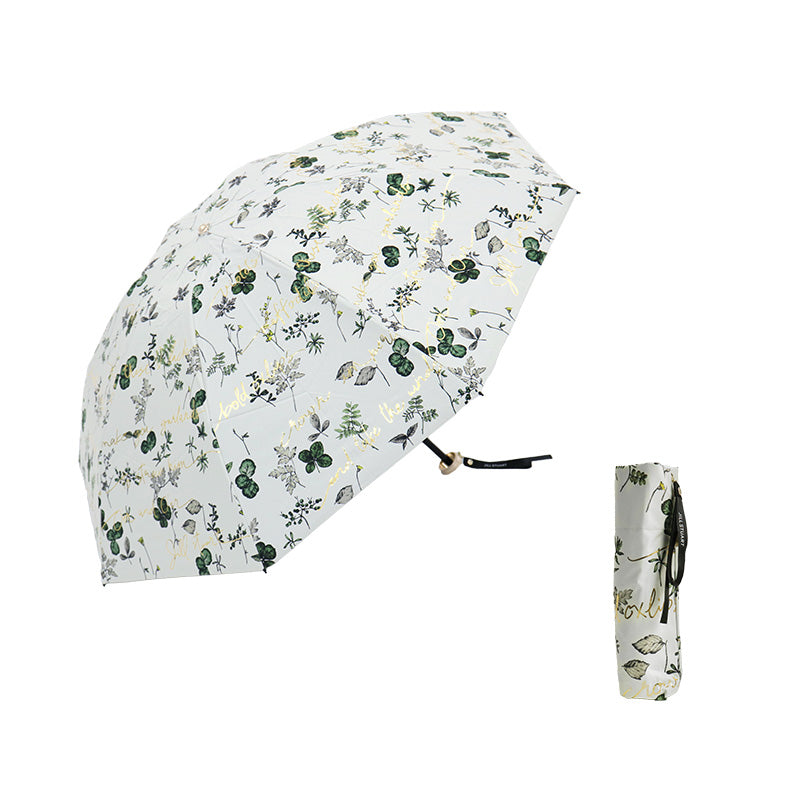 日傘 グリーン 50cm 1JI27715-15-43 / 手開き式 折りたたみ傘 晴雨兼用 ボタニカル箔押し