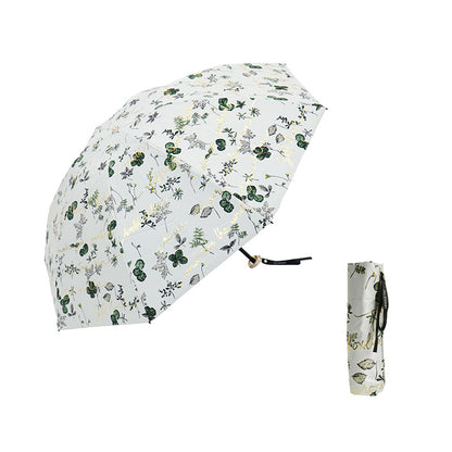 日傘 グリーン 50cm 1JI27715-15-43 / 手開き式 折りたたみ傘 晴雨兼用 ボタニカル箔押し