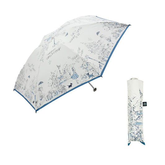 日傘 ネイビー 50cm 1AQ27173-73-37 / 東レ サマーシールド 手開き式 折りたたみ傘 晴雨兼用 ロンドン・イラストシリーズ