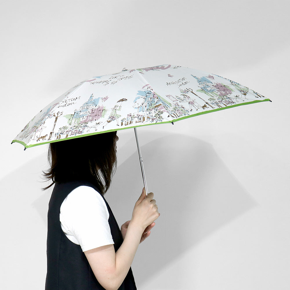 日傘 グリーン 50cm 1AQ27173-73-45 / 東レ サマーシールド 手開き式 折りたたみ傘 晴雨兼用 ロンドン・イラストシリーズ