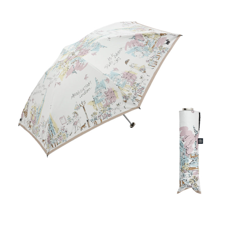 日傘 ベージュ 50cm 1AQ27173-73-83 / 東レ サマーシールド 手開き式 折りたたみ傘 晴雨兼用 ロンドン・イラストシリーズ