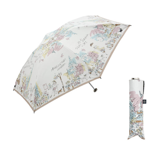 日傘 ベージュ 50cm 1AQ27173-73-83 / 東レ サマーシールド 手開き式 折りたたみ傘 晴雨兼用 ロンドン・イラストシリーズ