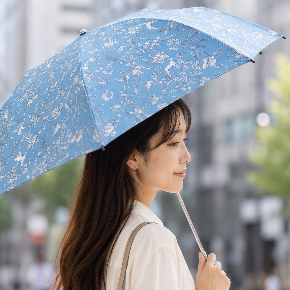 日傘 ブルー 50cm 1AQ27177-77-35 / 手開き式 折りたたみ傘 晴雨兼用 ボタニカル
