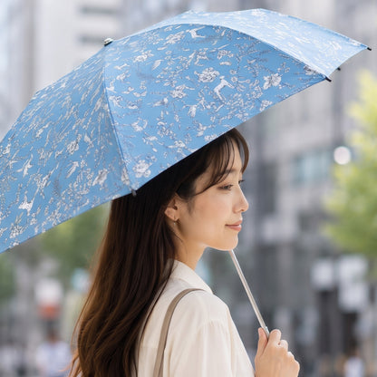 日傘 ブルー 50cm 1AQ27177-77-35 / 手開き式 折りたたみ傘 晴雨兼用 ボタニカル