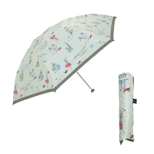 日傘 ライトベージュ 50cm 1AQ27776-76-81 / 手開き式 折りたたみ傘 晴雨兼用 ロンドン・イラストシリーズ