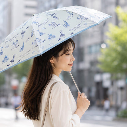 日傘  オフホワイト 50cm 1AQ27776-76-91 / 手開き式 折りたたみ傘 晴雨兼用 ロンドン・イラストシリーズ