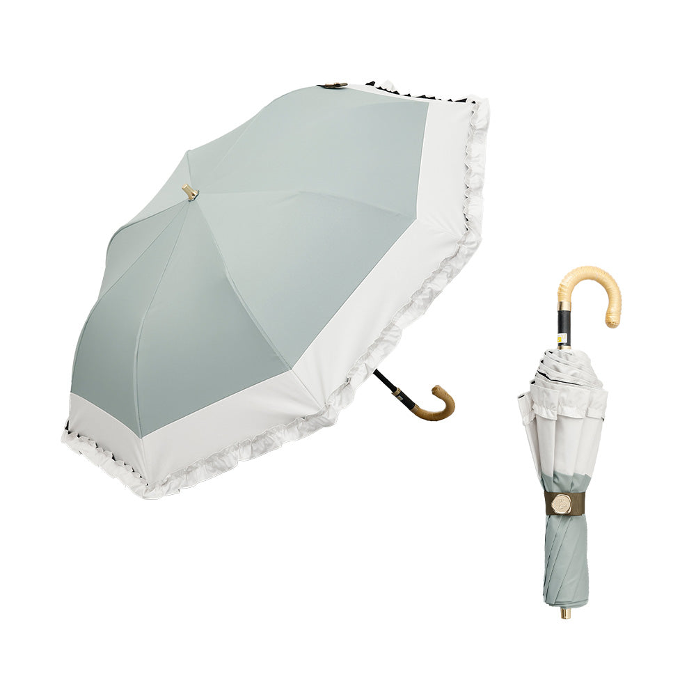 日傘 ミントグリーン 50cm 1BH22048-48-41 / 東レ サマーシールド 手開き式 折りたたみ傘 晴雨兼用 バイカラーフリル