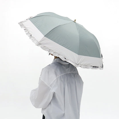 日傘 ミントグリーン 50cm 1BH22048-48-41 / 東レ サマーシールド 手開き式 折りたたみ傘 晴雨兼用 バイカラーフリル