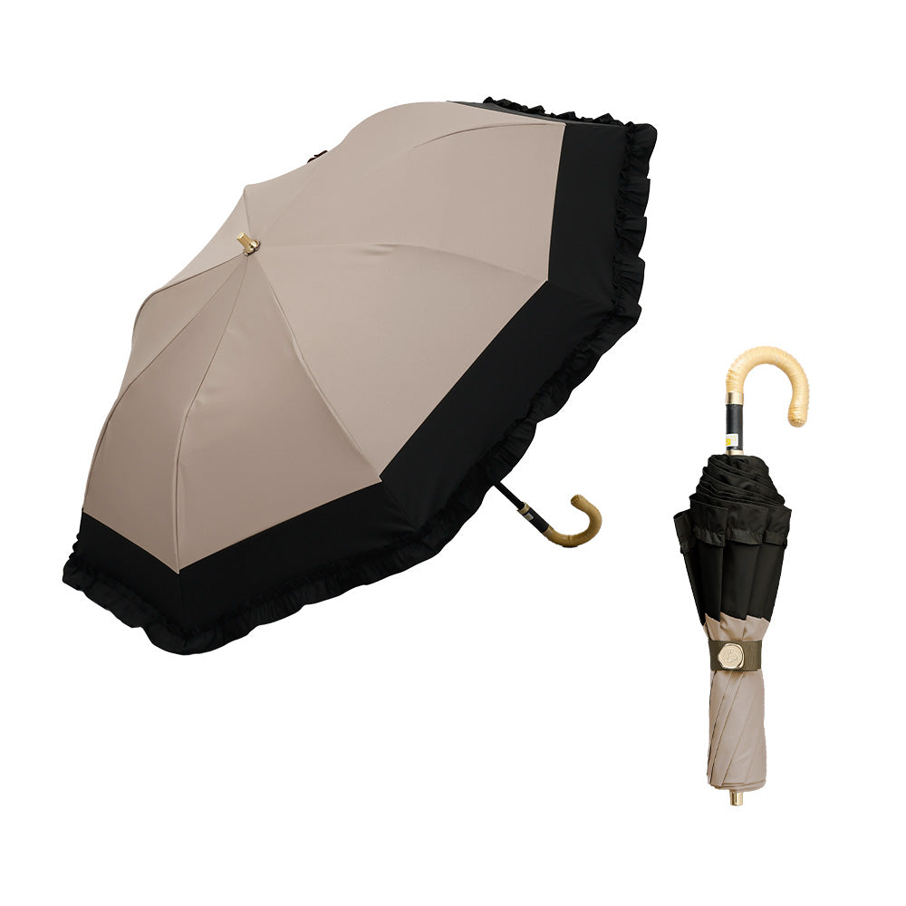 日傘 ベージュ 50cm 1BH22048-48-83 / 東レ サマーシールド 手開き式 折りたたみ傘 晴雨兼用 バイカラーフリル