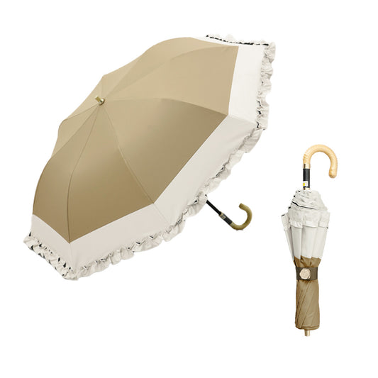 日傘 キャメル 50cm 1BH22048-48-84 / 東レ サマーシールド 手開き式 折りたたみ傘 晴雨兼用 バイカラーフリル