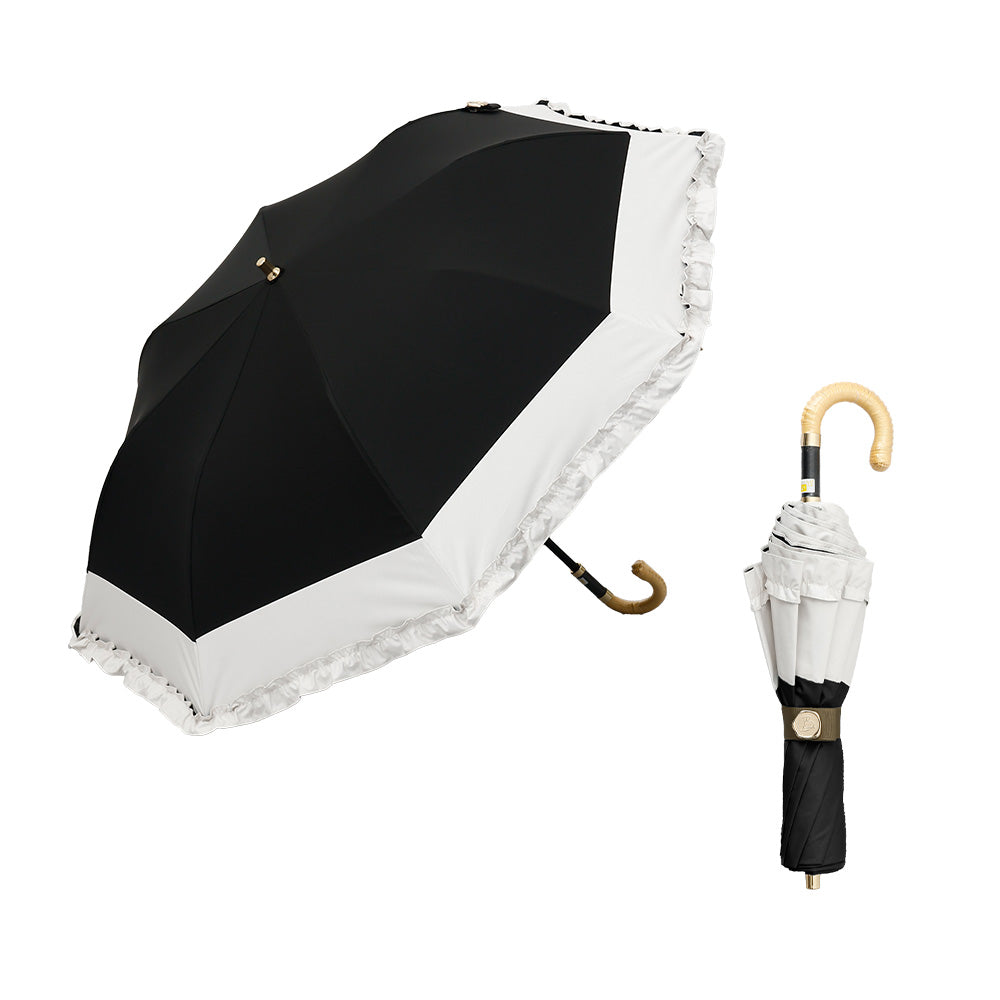 日傘 ブラック 50cm 1BH22048-48-98 / 東レ サマーシールド 手開き式 折りたたみ傘 晴雨兼用 バイカラーフリル