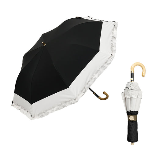 日傘 ブラック 50cm 1BH22048-48-98 / 東レ サマーシールド 手開き式 折りたたみ傘 晴雨兼用 バイカラーフリル