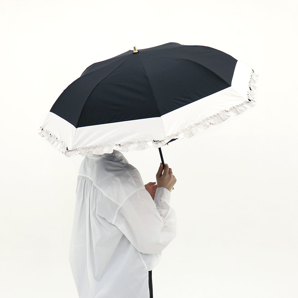 日傘 ブラック 50cm 1BH22048-48-98 / 東レ サマーシールド 手開き式 折りたたみ傘 晴雨兼用 バイカラーフリル
