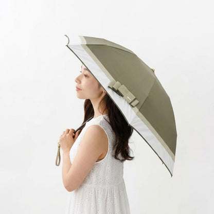 日傘 カーキ 50cm 1BH27757-57-59 / 東レ サマーシールド 手開き式 折りたたみ傘 晴雨兼用 リボン切り継ぎ加工