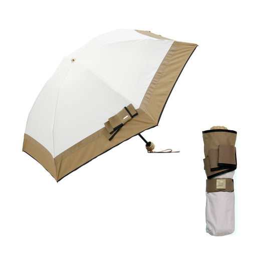 日傘 クリーム 50cm 1BH27757-57-80 / 東レ サマーシールド 手開き式 折りたたみ傘 晴雨兼用 リボン切り継ぎ加工