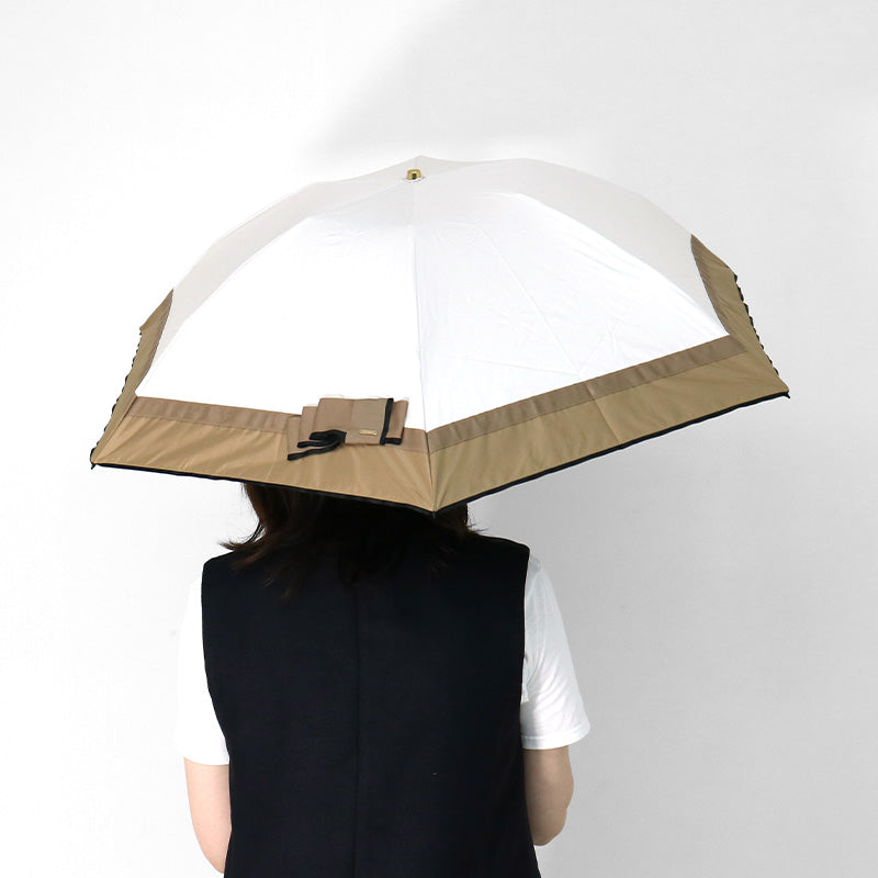 日傘 クリーム 50cm 1BH27757-57-80 / 東レ サマーシールド 手開き式 折りたたみ傘 晴雨兼用 リボン切り継ぎ加工