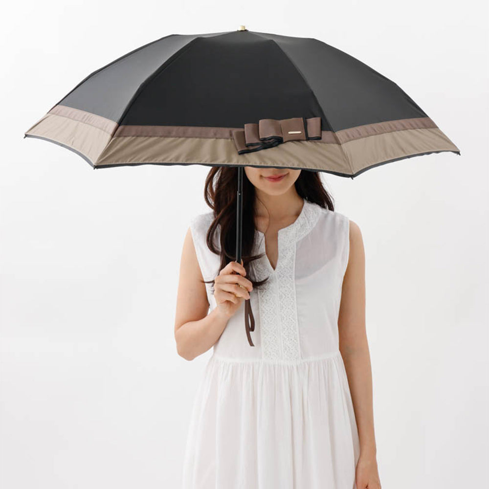 日傘 ブラック 50cm 1BH27757-57-98 / 東レ サマーシールド 手開き式 折りたたみ傘 晴雨兼用 リボン切り継ぎ加工