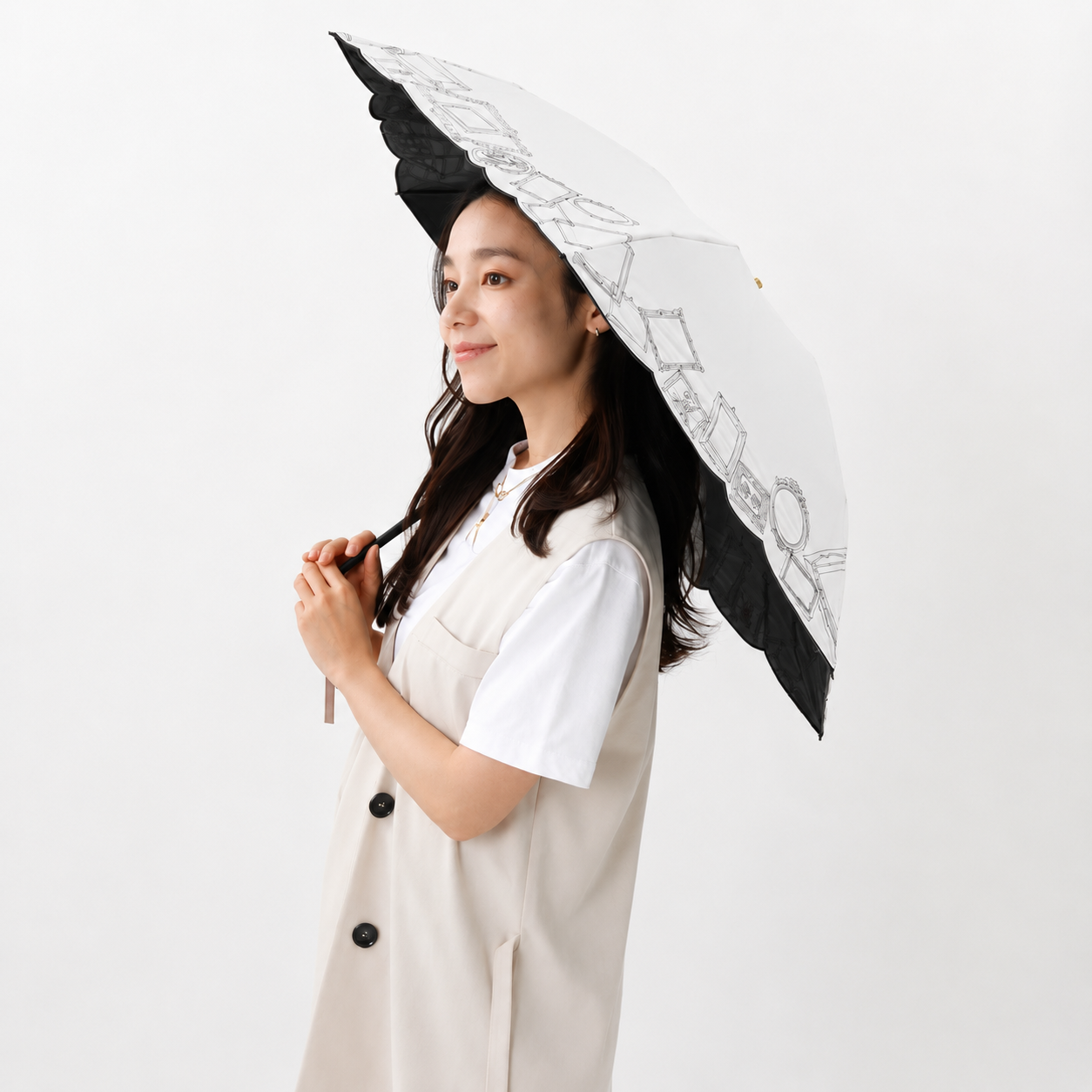 日傘 クリーム 50cm 1BH27753-53-80 / 東レ サマーシールド 手開き式 折りたたみ傘 晴雨兼用 額縁刺しゅう