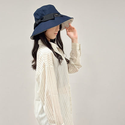 帽子 ネイビー 4BHS-15594-01-37 / 東レ サマーシールド つば裏プリントリネンクロッシェハット