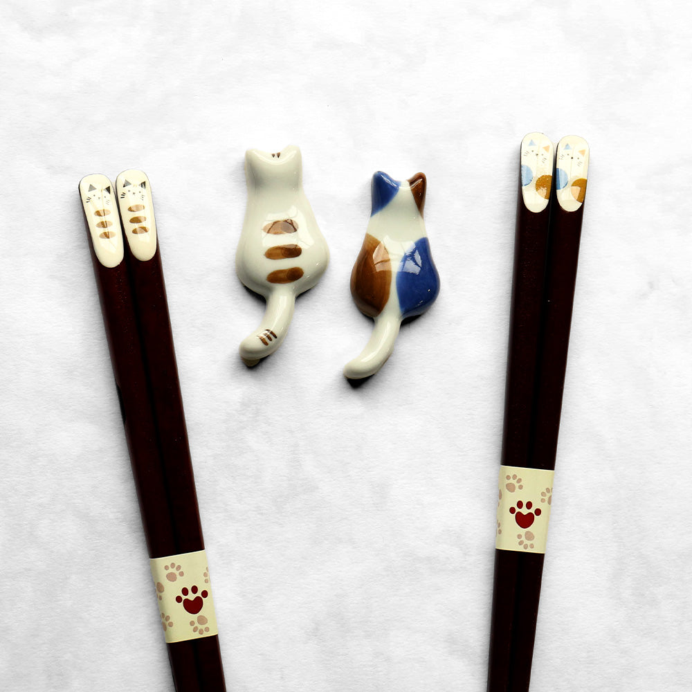 箸 二膳 + 箸置き ねこづくし 63185 / 桐箱