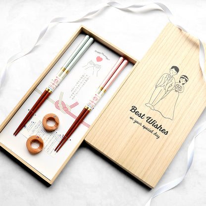 箸 二膳 + 箸置き シャンパンペア 63168 / 桐箱