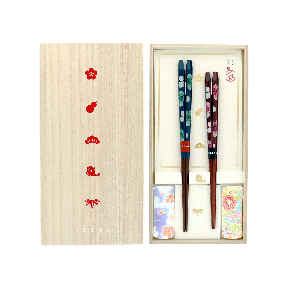 箸 二膳 + 箸置き 桜彩 39394 / 桐箱