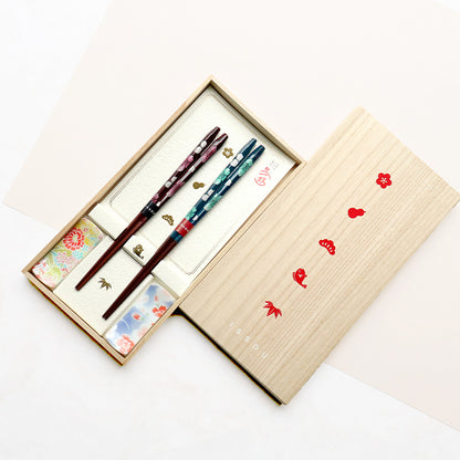 箸 二膳 + 箸置き 桜彩 39394 / 桐箱