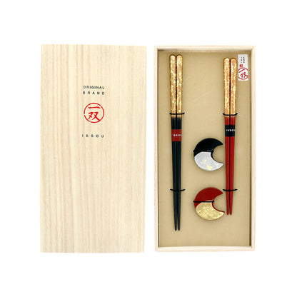 箸 二膳 + 箸置き 瑞雲＆暁月 39464 / 桐箱