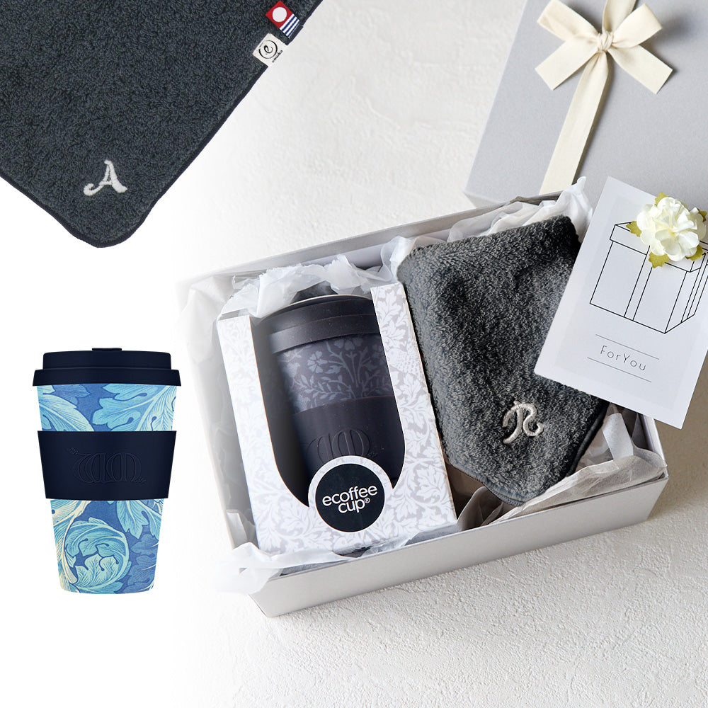タンブラー William Morris 400ml + タオルハンカチ クラシックグレー / Premium Gift Set