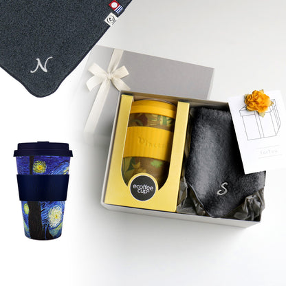 タンブラー Van Gogh 400ml + タオルハンカチ クラシックグレー / Premium Gift Set