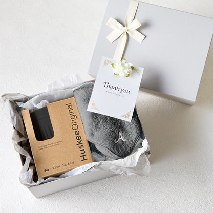 タンブラー HuskeeOriginal 235ml + タオルハンカチ クラシックグレー / Premium Gift Set