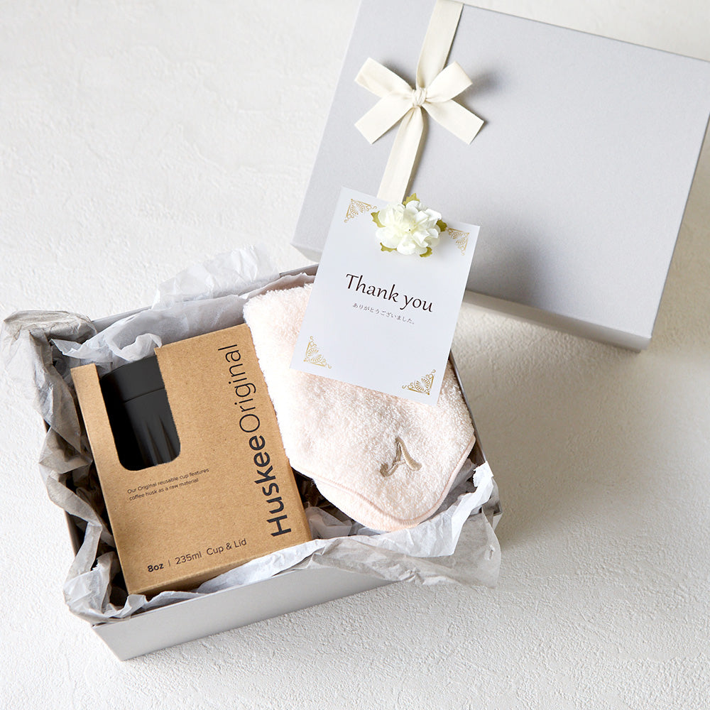 タンブラー HuskeeOriginal 235ml + タオルハンカチ パウダーピンク / Premium Gift Set