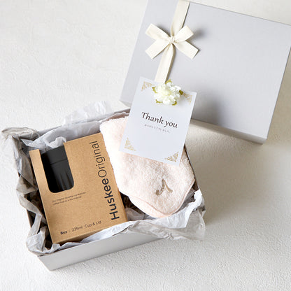 タンブラー HuskeeOriginal 235ml + タオルハンカチ パウダーピンク / Premium Gift Set