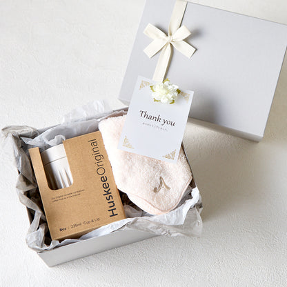 タンブラー HuskeeOriginal 235ml + タオルハンカチ パウダーピンク / Premium Gift Set