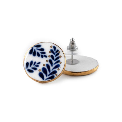 ピアス 羊歯 / 手描きの丸いタイル