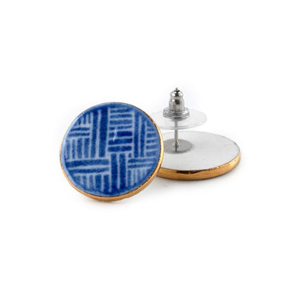 ピアス 織柄 / 手描きの丸いタイル