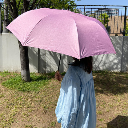 日傘 コーラルピンク 55cm 27395PINK / ダンガリー風 ショートワイド 手開き式 折りたたみ傘 晴雨兼用