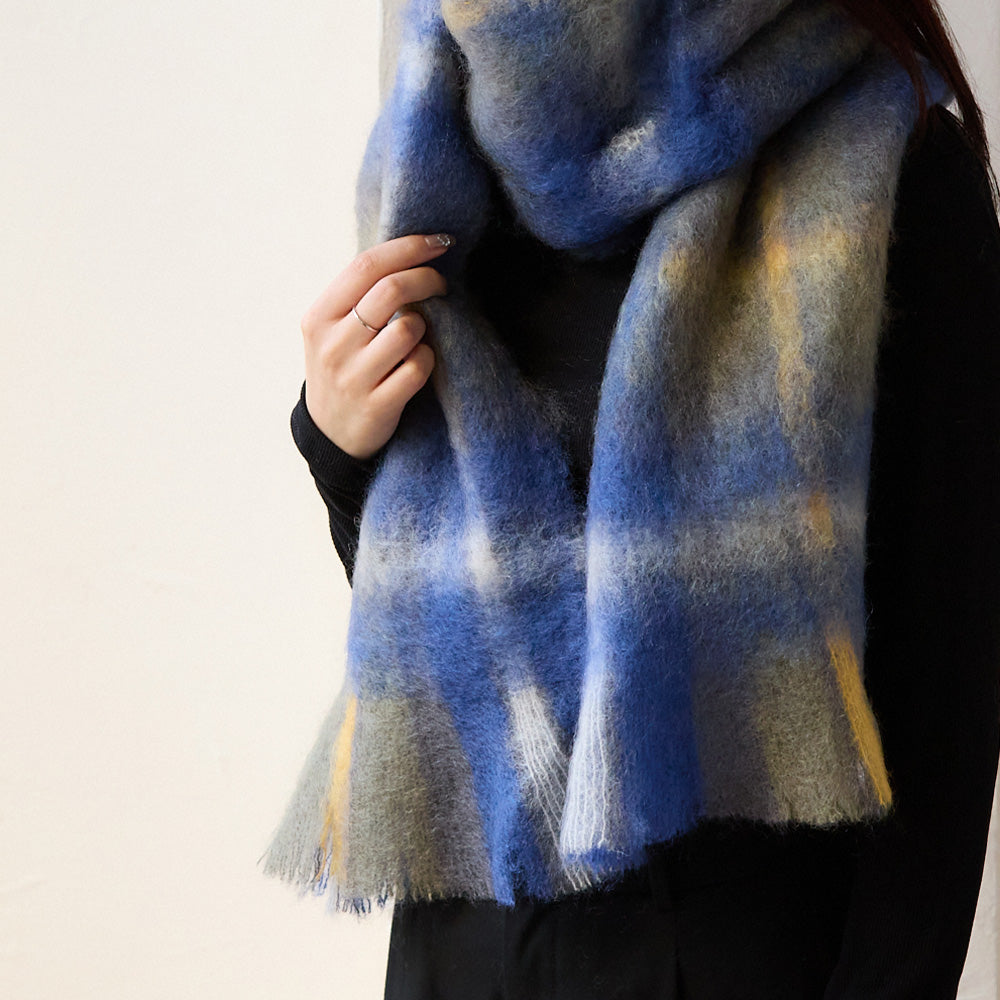 マフラー タータン ブルー / Mohair Tartan