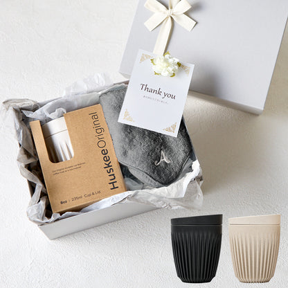 タンブラー HuskeeOriginal 235ml + タオルハンカチ クラシックグレー / Premium Gift Set