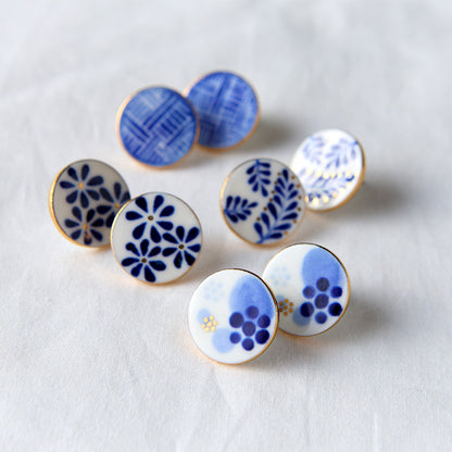 ピアス 織柄 / 手描きの丸いタイル