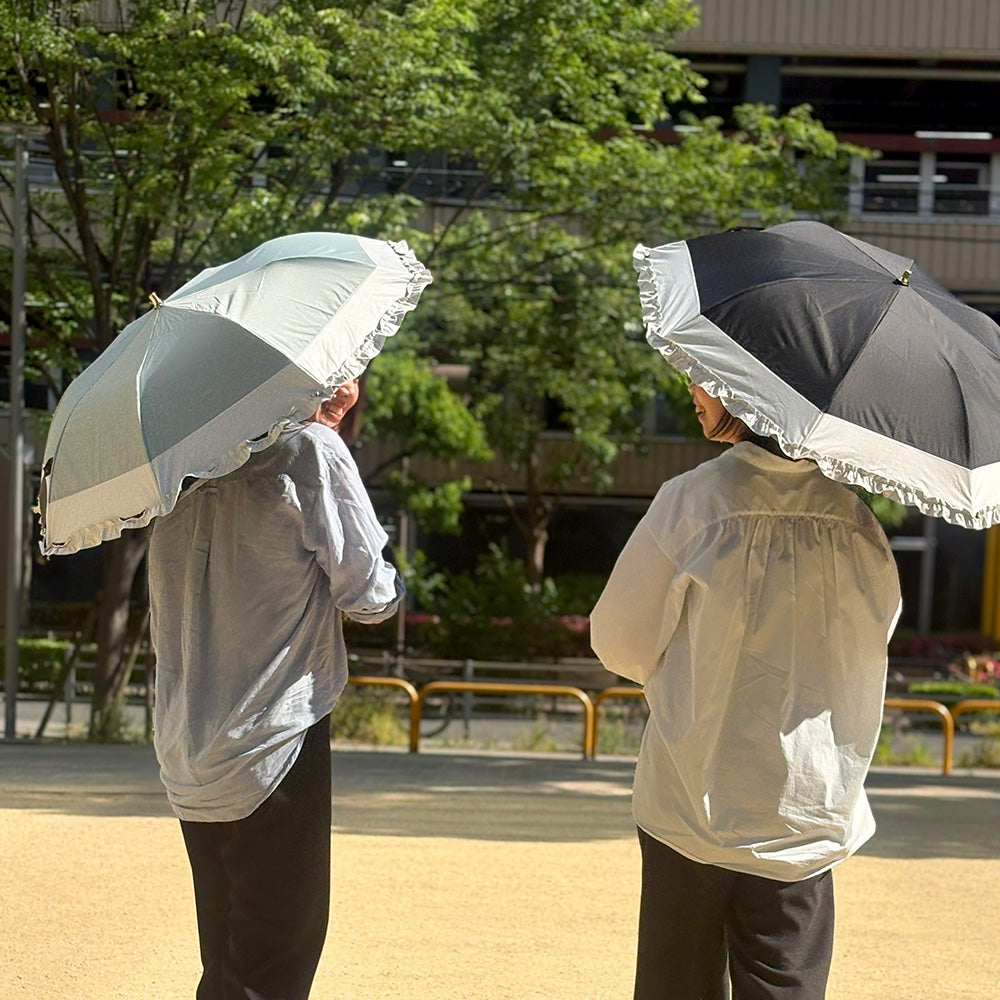 日傘 ミントグリーン 50cm 1BH22048-48-41 / 東レ サマーシールド 手開き式 折りたたみ傘 晴雨兼用 バイカラーフリル